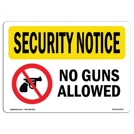 Signmission OSHA Security Sign, 18" H, 24" W, Rigid Plastic, No Guns Allowed, Landscape, SN-P-1824-L-11614 OS-SN-P-1824-L-11614